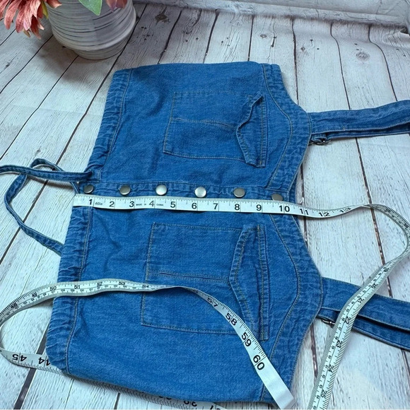 we the free denim jean crop sleeveless top size small boho western biker - Picture 7 of 10